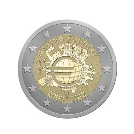 Pièces de monnaie 2 euro commémoratives 2012 – 10 ans de l'euro (série complète des 21 pièces)