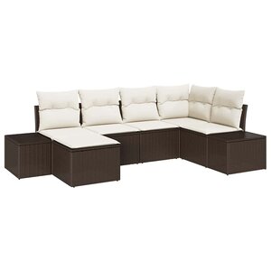 vidaXL Ensemble de canapé de jardin 6 Pièces Marron et Crème polyrotin