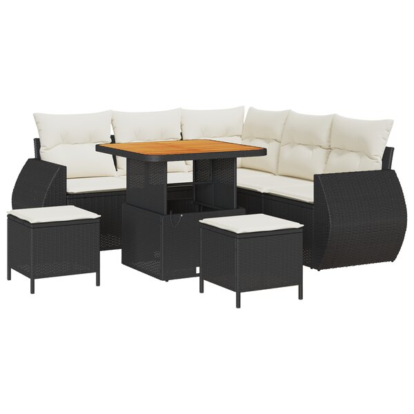 Set de canapé de jardin 8 pièces vidaXL avec coussins noir poly rotin acacia