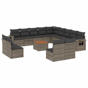 vidaXL Salon de jardin avec coussins 14 Pièces gris résine tressée