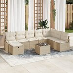 vidaXL Ensemble de Canapés de Jardin 9 Pièces avec Coussins Beige en Poly Rattan