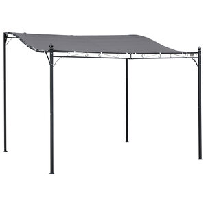 Pergola tonnelle de jardin auvent 2 97 x 2 97 m adossable métal noir polyester anti-UV gris
