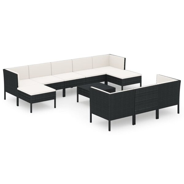 vidaXL Salon de jardin 11 Pièces avec coussins Résine tressée Noir