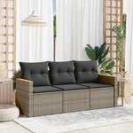 vidaXL Salon de jardin avec coussins 3 Pièces gris résine tressée
