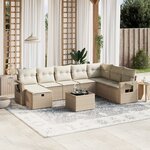 vidaXL Salon de jardin avec coussins 9 Pièces beige résine tressée
