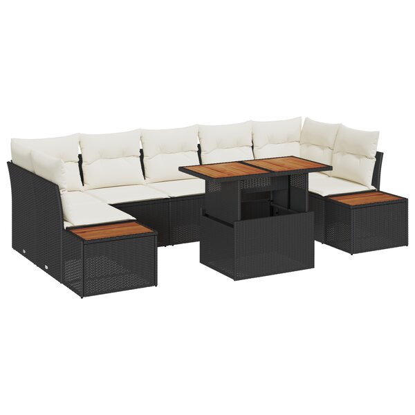 vidaXL Ensemble de Salle à Manger Jardin 8 Pièces avec Coussins Noir Rotin Poly Acacia
