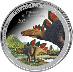 Pièce de monnaie en Argent 20 Francs g 31.1 (1 oz) Millésime 2023 Prehistoric Life Congo STEGOSAURUS