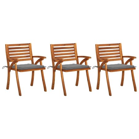 vidaXL Chaises à dîner de jardin avec coussins 3 Pièces Acacia massif