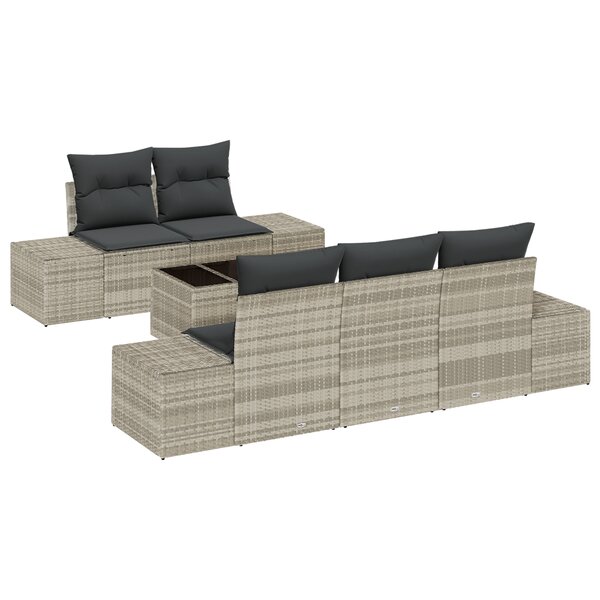 vidaXL Canapé de jardin 6 pièces avec coussins Gris clair en Rotin synthétique