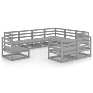 vidaXL Salon de jardin 9 Pièces gris bois de pin massif