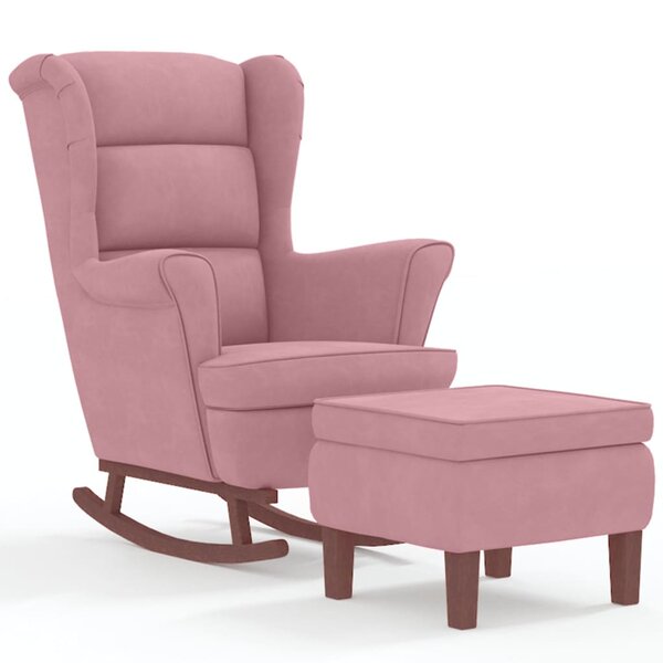 vidaXL Chaise à bascule avec pieds en bois et tabouret Rose Velours