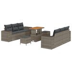 Ensemble de canapé de jardin de 9 pièces avec coussins Gris Poly Rattan Acacia