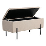 Banc en polyester bouclé beige avec rangement et pieds noirs 95 x 36 5 x 46 cm