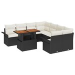 vidaXL Ensemble de canapé de jardin 9 pièces avec coussins noir poly rotin acacia