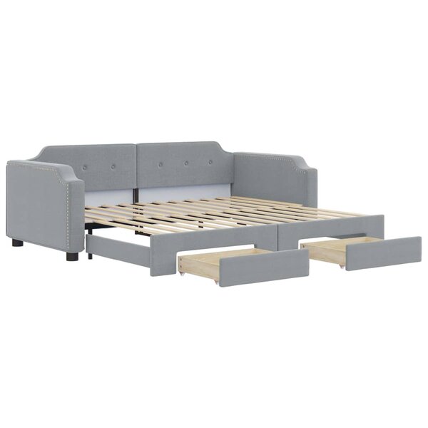 vidaXL Lit de jour avec gigogne et tiroirs gris clair 80x200 cm tissu