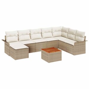vidaXL Ensemble de canapé de jardin avec coussin 9 Pièces Beige polyrotin