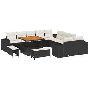 vidaXL Ensemble de canapé de jardin 13 Pièces Noir et Crème polyrotin