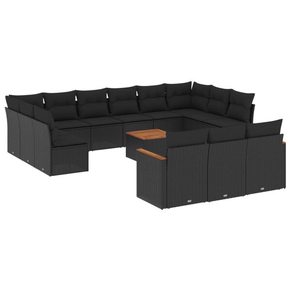 vidaXL Salon de jardin avec coussins 14 Pièces noir résine tressée