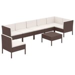 vidaXL Salon de jardin 8 Pièces avec coussins résine tressée marron