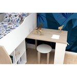 Lit combiné enfant avec bureau rétractable - Blanc et chêne - Sommier inclus - 90 x 200 cm