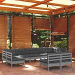 vidaXL Salon de jardin 9 Pièces avec coussins Gris Bois de pin massif