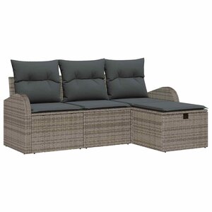 vidaXL Ensemble de canapé de jardin avec coussin 4 Pièces Gris Poly rotin