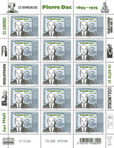 Feuille 15 timbres - Pierre Dac (1893-1975) - Lettre verte