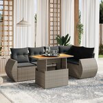 vidaXL Salon de jardin 6 Pièces avec coussins gris résine tressée