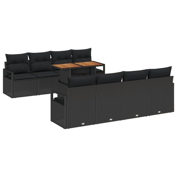 vidaXL Ensemble de 9 Pièces de Canapés de Jardin avec Coussins Noir Poly Rotin