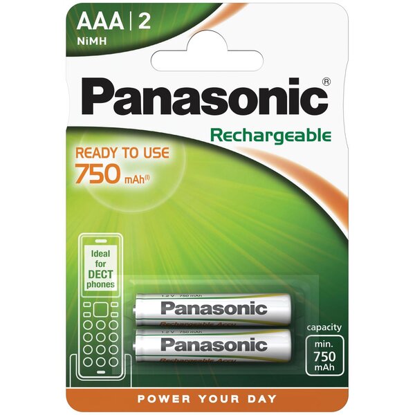 Blister de 2 Piles Rechargeable DECT AAA (Micro)/HR03 750 mAh 1 2V PANASONIC