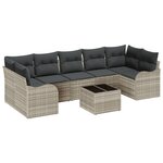 Ensemble de canapé de jardin 8 pièces avec coussins gris clair en poly rattan