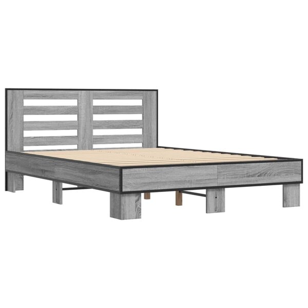 vidaXL Cadre de lit sonoma gris 140x190 cm bois d'ingénierie et métal