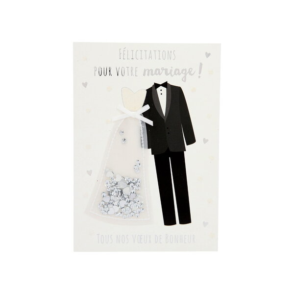Carte de voeux paillettes - mariage - félicitations pour votre mariage !
