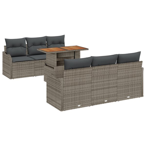 Ensemble de Canapé de Jardin de 7 Pièces avec Coussins en Rattan Gris
