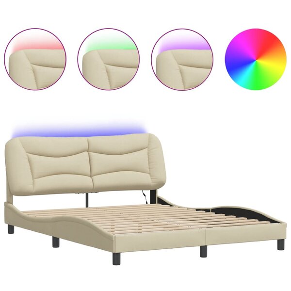 vidaXL Cadre de lit avec LED sans matelas crème 160x200 cm tissu