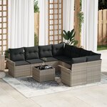vidaXL Ensemble de canapés de jardin 9 pièces avec coussins gris clair en poly rattan
