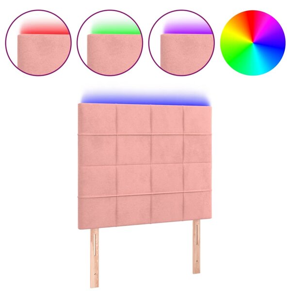 vidaXL Tête de lit à LED Rose 90x5x118/128 cm Velours