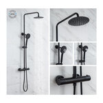 Colonne de douche - Mitigeur thermostatique - Pomme haute ronde diametre 20 cm - OCEANIC - Noir mat
