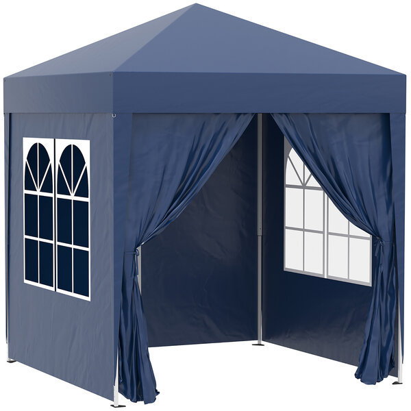 Tonnelle de jardin tente pliante barnum pop-up 2 x 2 m 4 parois latérales amovibles 2 fenêtres sac de transport pour camping  festival  plage  jardin bleu