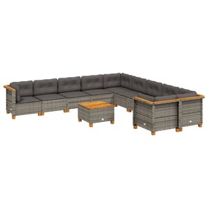 vidaXL Salon de jardin 11 Pièces avec coussins gris résine tressée