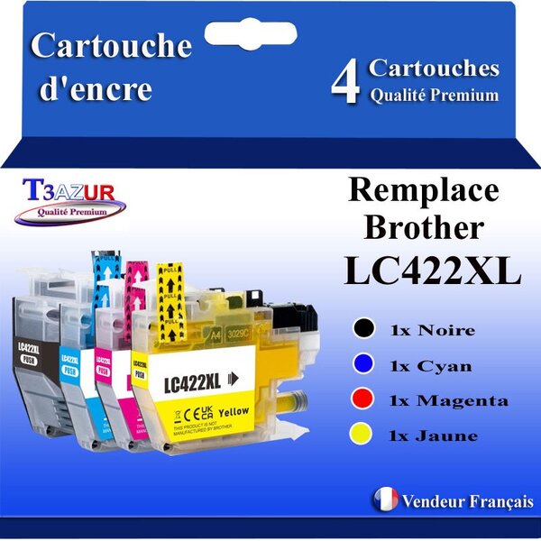 T3AZUR- Lot de 4 Cartouches compatibles avec Brother LC422 XL pour Brother MFC-J6590DW MFC-J6940DW