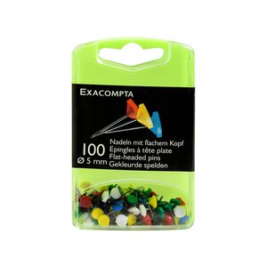 Exacompta - boîte de 100 épingles à tête plate 5mm couleurs assorties