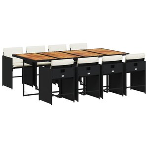 vidaXL Ensemble à manger de jardin 9Pièces coussins noir résine tressée
