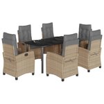 vidaXL Ensemble à manger de jardin coussins 7 Pièces mélange beige rotin