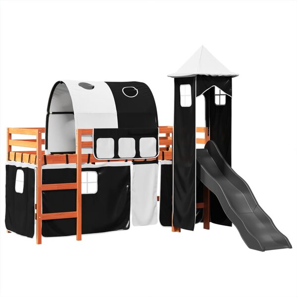 vidaXL Lit mezzanine enfants avec tour blanc/noir 90x190 cm pin massif