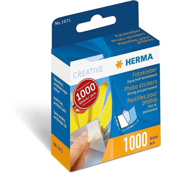 pack de 1000 pastilles pour photos dans un distributeur en carton HERMA