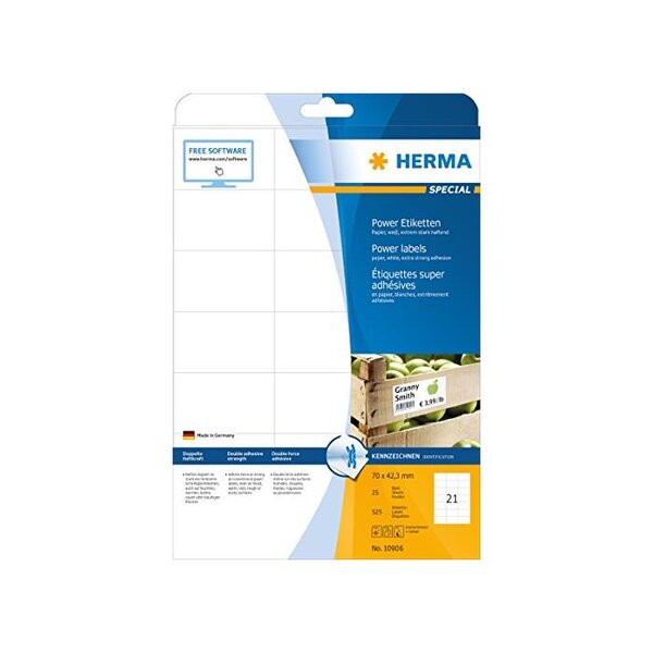 Boite de 525 etiquettes superprint power 70 x 42,3 mm blanc herma