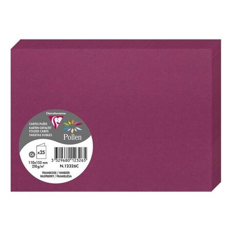 Paquet de 25 Cartes 210g pliées 110x155 framboise 210g Clairefontaine