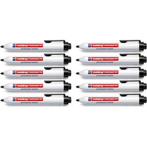 Marqueur edding permanent rétractable pointe ogive noir x 10 edding