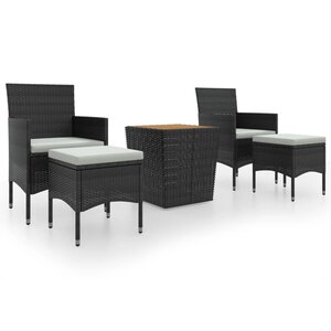 vidaXL Ensemble de bistro de jardin 5Pièces Résine tressée et acacia Noir
